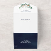 コットン葉ユーカリスフォトネイビー結婚ブルー オールインワン招待状 (外側)