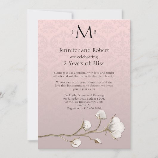 コットン ダマスク 2周年 結婚記念日 招待状 (正面)