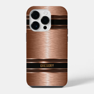 コッパーブラウンの色調 メタリックテクスチャ モノグラム iPhone 14 PROケース