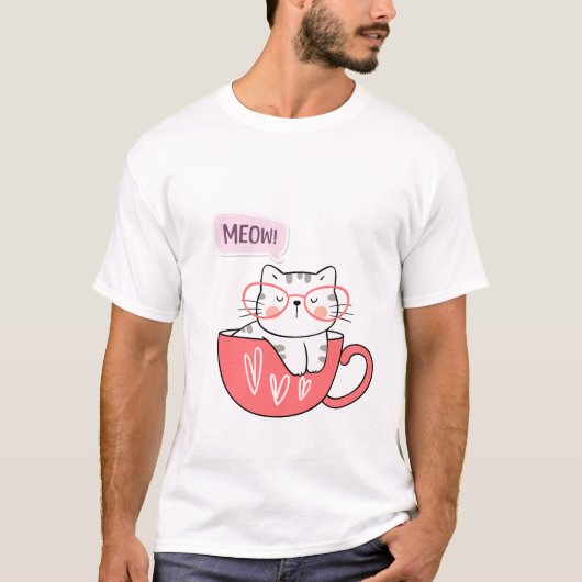 コップに猫が鳴く Tシャツ (正面)