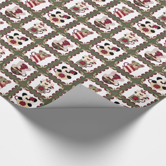 コップのかわいく低俗なメリークリスマスのテディー・ベア ラッピングペーパー (角)