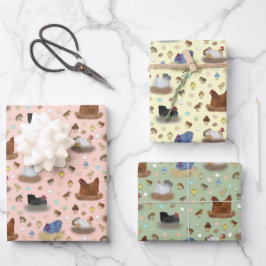 コップの女の子 – 桃、黄色、セージ緑 ラッピングペーパーシート