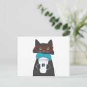 コップ1杯のコーヒーを持つメガネ猫 ポストカード (スタンド正面)