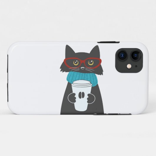 コップ1杯のコーヒーを持つメガネ猫 Case-Mate iPhoneケース (裏面(横))