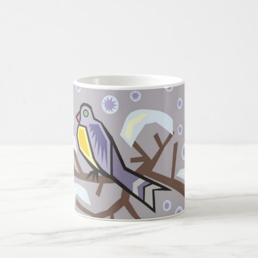 コップ-かわいい鳥との冬場面 コーヒーマグカップ (中央)