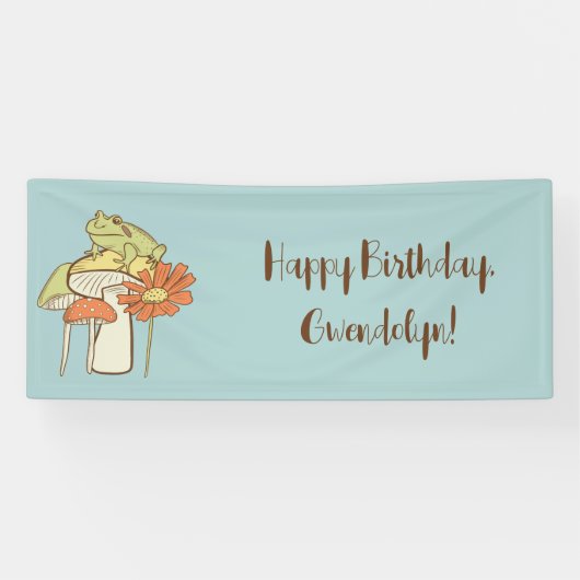 コテかわいらしジェコアカエルとマッシュルームパーソナライズされた 横断幕 (横)