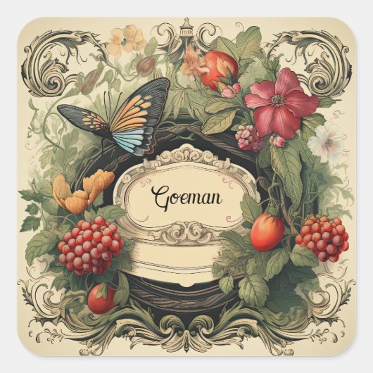 コテエレガントガケコアガーデンベリーパーソナライズされた スクエアシール (正面)