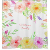 コテッジのバラの国によっては柔らかいパステルカラーが開花します シャワーカーテン (正面)