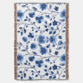コテフランスのガセコアブルーフローラルパターズティッシュパパップ スローブランケット (正面縦)