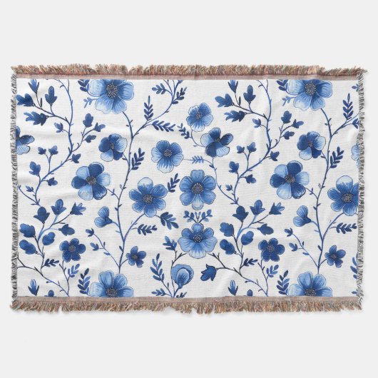 コテフランスのガセコアブルーフローラルパターズティッシュパパップ スローブランケット (正面)