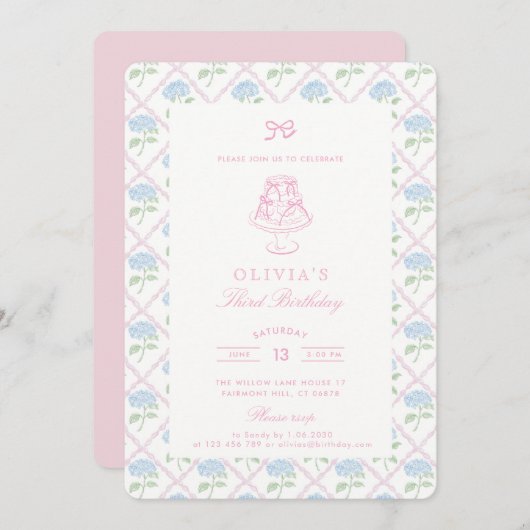 コテージあじさいトレリスフローラ誕生日 招待状 (正面/裏面)