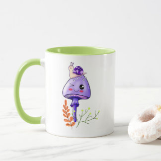 コテージかわいいキノコとカタツムリ マグカップ