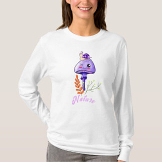 コテージかわいいキノコとカタツムリ Tシャツ