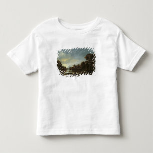 コテージとの月明りの川の景色 トドラーTシャツ