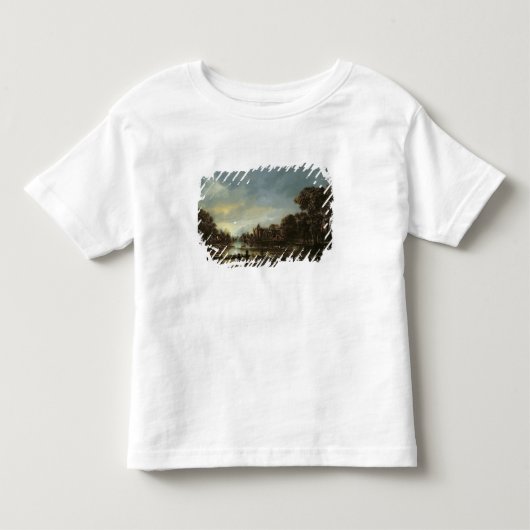 コテージとの月明りの川の景色 トドラーTシャツ (正面)