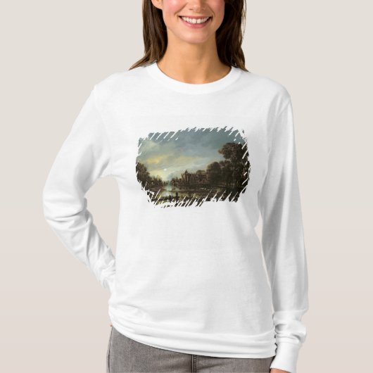 コテージとの月明りの川の景色 Tシャツ (正面)