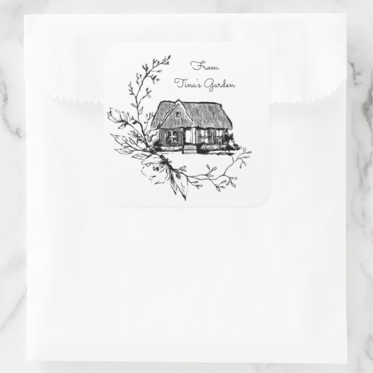 コテージと花スクエアステッカー スクエアシール (バッグ)