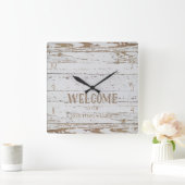 コテージのスタイルの歓迎の木の塀木板 スクエア壁時計 (ホーム)
