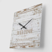 コテージのスタイルの歓迎の木の塀木板 スクエア壁時計 (傾斜)