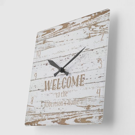 コテージのスタイルの歓迎の木の塀木板 スクエア壁時計 (傾斜)