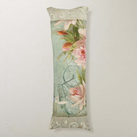 コテージのバラの自転車の蝶蜂の夏 ボディピロー (正面縦)