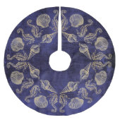 コテージのビーチの青い金ゴールドの海の貝 ブラッシュドポリエステルツリースカート (正面)