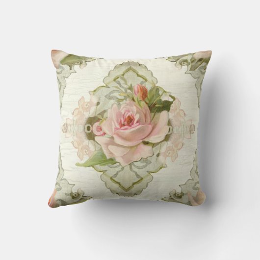 コテージの夏-ヴィンテージのスタイルのモダンのバラ クッション (裏面)