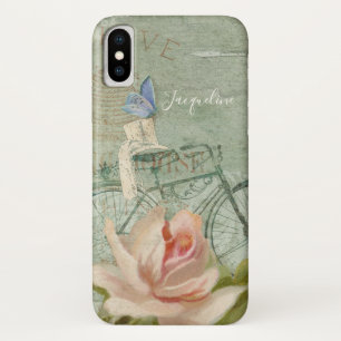 コテージの夏、ヴィンテージの自転車木は上がりました iPhone X ケース