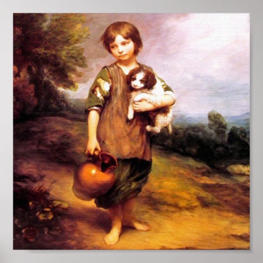 コテージの少女と犬とピッチャー ポスター (正面)