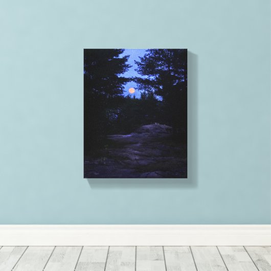 コテージの田舎の森の月の出 キャンバスプリント (インサイチュ (ウッドフロア))