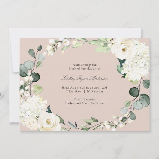 コテージの白フローラ誕生のお知らせ 案内状 (裏面)