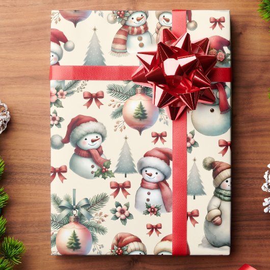 コテージの雪だるま クリスマスロール ラッピングペーパー