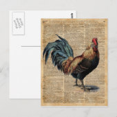 コテージの鶏ヴィンテージ辞書ブックページ ポストカード (正面/裏面)