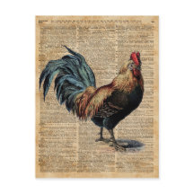 コテージの鶏ヴィンテージ辞書ブックページ