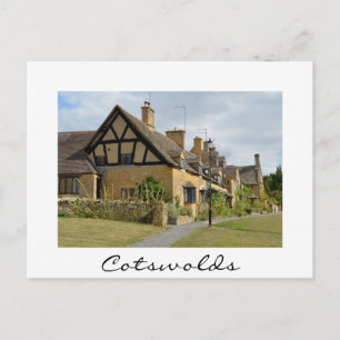 コテージインブロードウェイ、Cotswoldsホワイト文字カード ポストカード