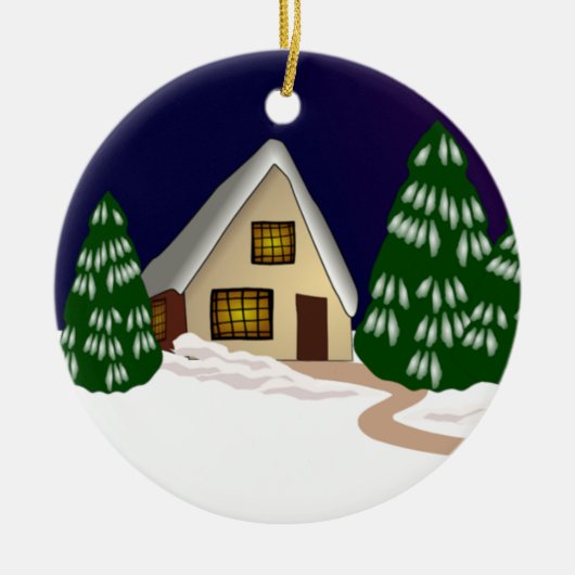 コテージイン・スノー セラミックオーナメント (正面)