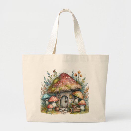 コテージウィッチマッシュルーム不気味民俗ボホファッション ラージトートバッグ (正面)