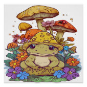 コテージカエルの花きのこ光沢ポスター ポスター (正面)