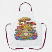 コテージカエルの花きのこ時計 エプロン (正面)