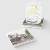 コテージカラフルとフラグ – マーサズビンヤード ストーンコースター (横)