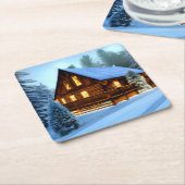 コテージカントリーノーザンパインキャビン スクエアペーパーコースター (アングル)