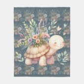 コテージガーデンのカメの水彩画 フリースブランケット (正面)