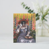 コテージガーデンの猫が本を読む ファンタジーアートカード ポストカード (スタンド正面)