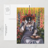 コテージガーデンの猫が本を読む ファンタジーアートカード ポストカード (正面/裏面)