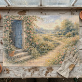 コテージガーデンの青い扉の花の道の風景 ジグソーパズル