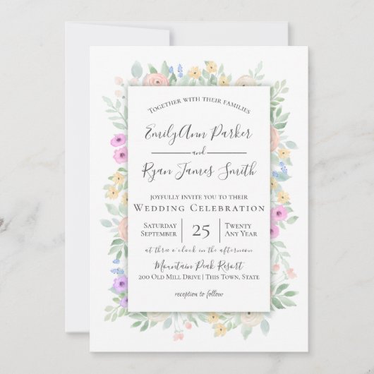 コテージガーデンカラフルフローラフレ結婚ーム 招待状 (正面)