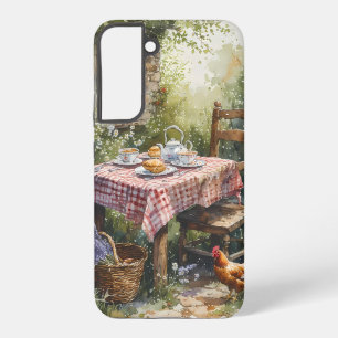 コテージガーデンティーモーニング水彩画 SAMSUNG GALAXY S22+ケース