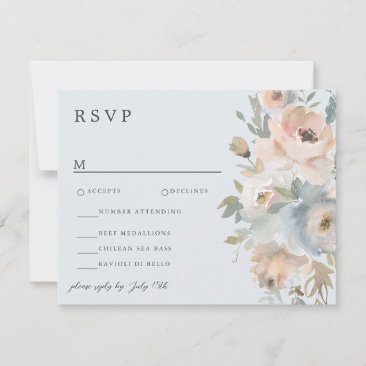 コテージガーデンパステルブルーピーチコーラル 出欠カード (正面)