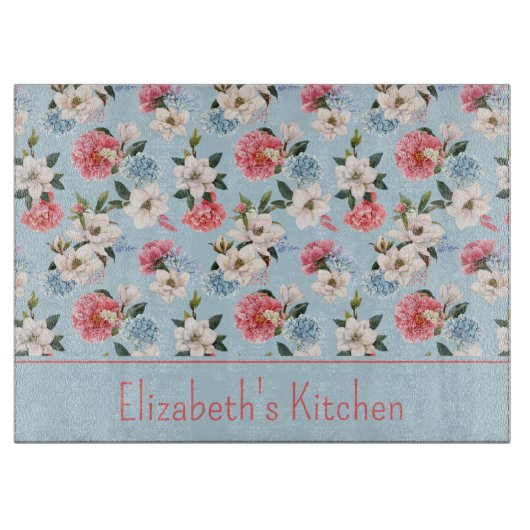 コテージガーデンフラワパーソナライズされたー カッティングボード (正面)