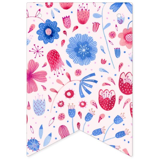 コテージガーデンフラワーウォータカラー バンティングフラッグ (第1の旗)